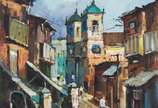 Durval Pereira (1917-1984), Casário com Igreja - Óleo sobre tela - datado 1984.