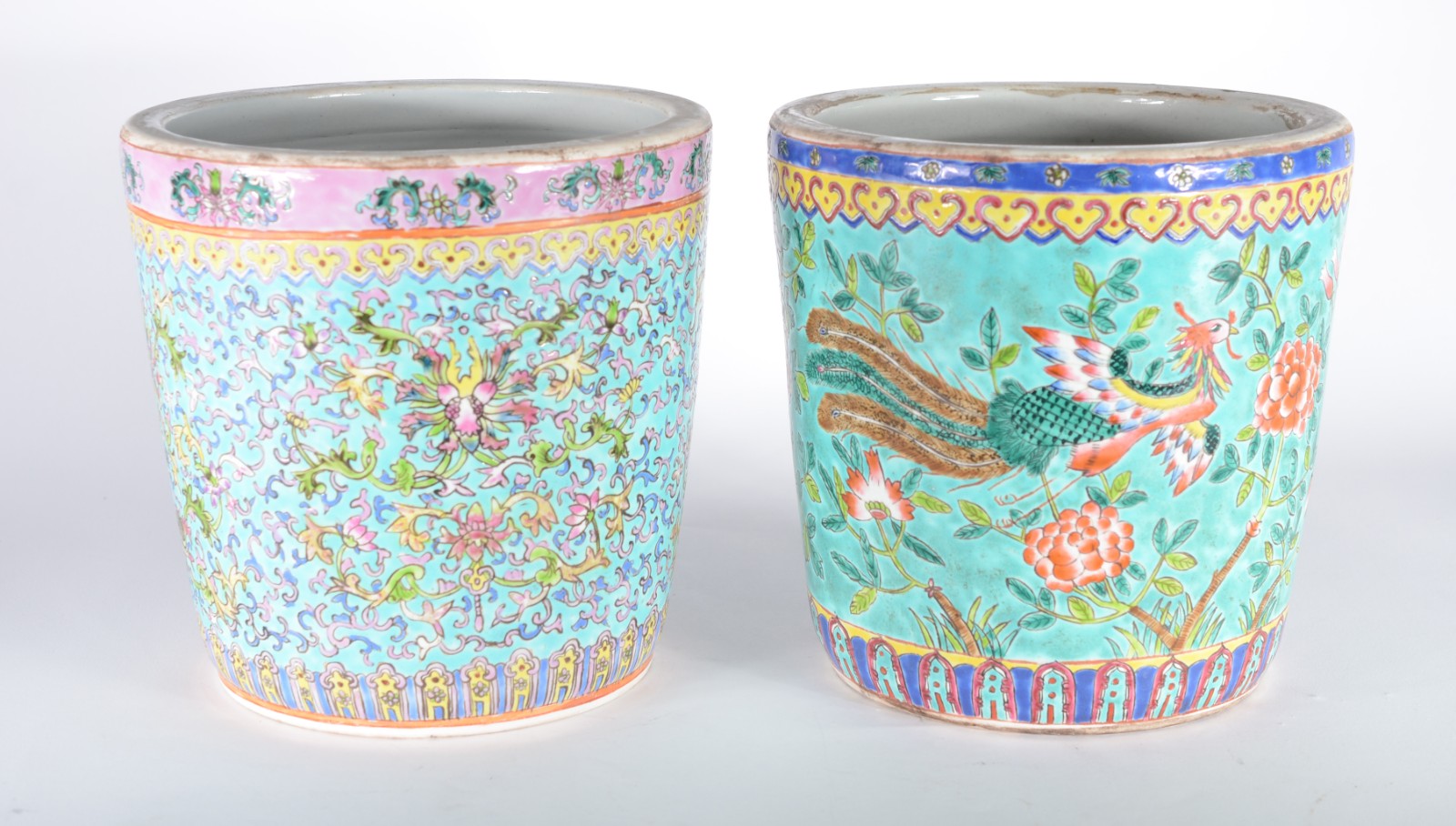 Par de cachepots de porcelana chinesa decorados com pássaros e flores... - foto 1 de 5