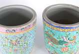 Par de cachepots de porcelana chinesa decorados... - Par de cachepots de porcelana chinesa decorados com pássaros e flores em policromia.