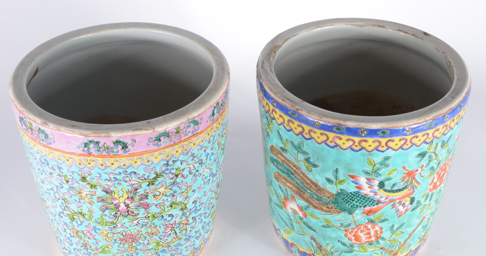 Par de cachepots de porcelana chinesa decorados com pássaros e flores... - foto 4 de 5