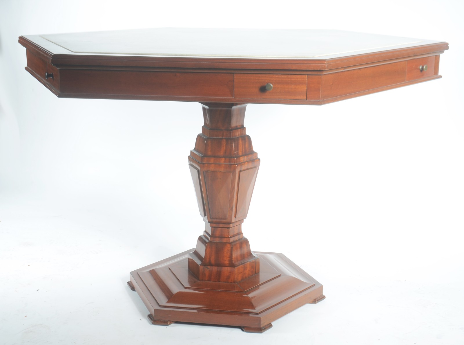 Mesa sextavada de madeira clara, gavetinhas laterais, tampo... - foto 2 de 11