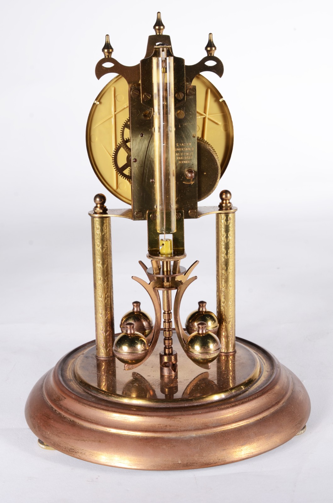 Relógio de mesa alemão de metal dourado, marca Haller, com redoma de... - foto 5 de 9