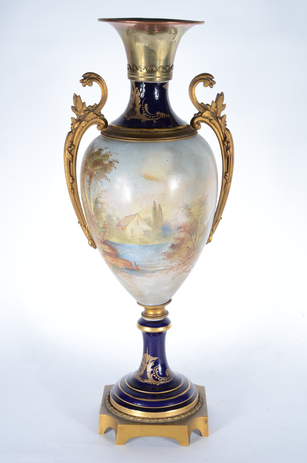 Ânfora de porcelana francesa azul cobalto e dourado, decorada com... - foto 5 de 8
