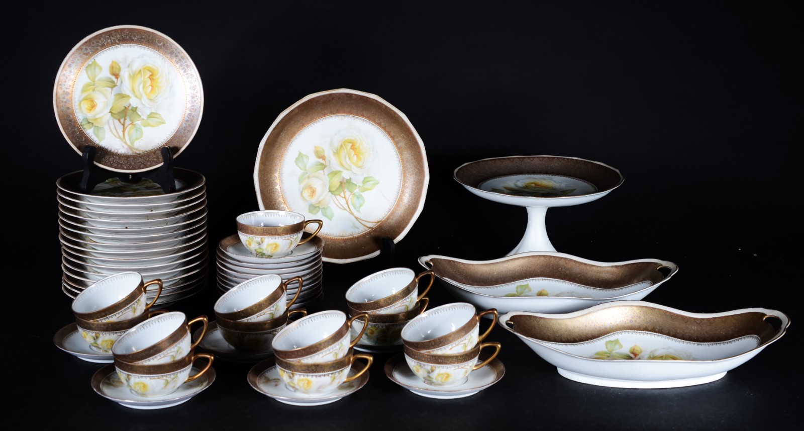 Serviço de chá de porcelana alemã RS, decorado com flores amarelas ao... - foto 1 de 11