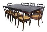 Mesa de jantar de jacarandá, tampo retangular c... - Mesa de jantar de jacarandá, tampo retangular com quinas arredondadas, bases em duplo balaústre terminando em tres pernas recurvas cada . Acompa...