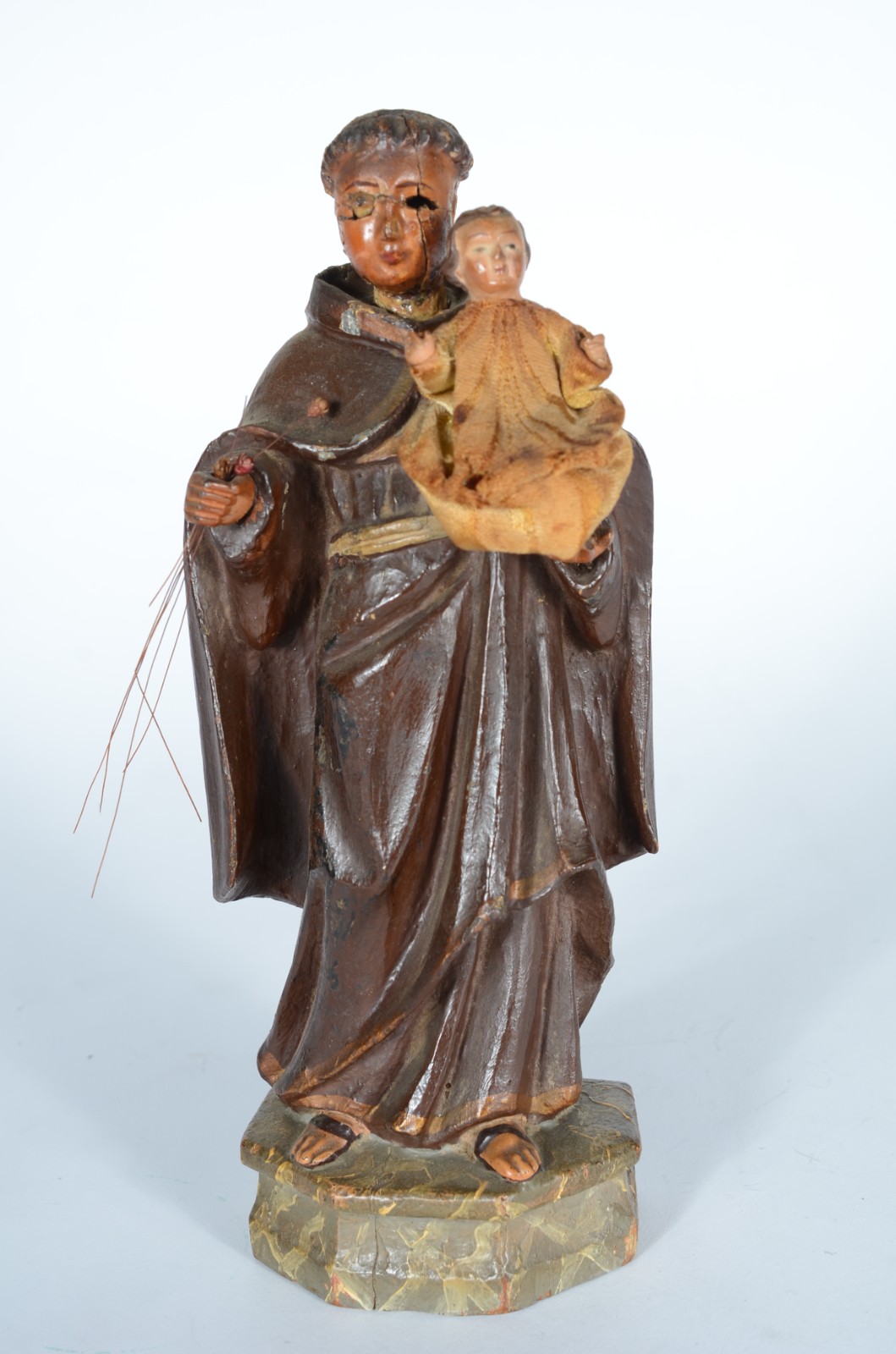 Santo Antônio com menino - Antiga Imagem de madeira policromada e... - foto 1 de 8