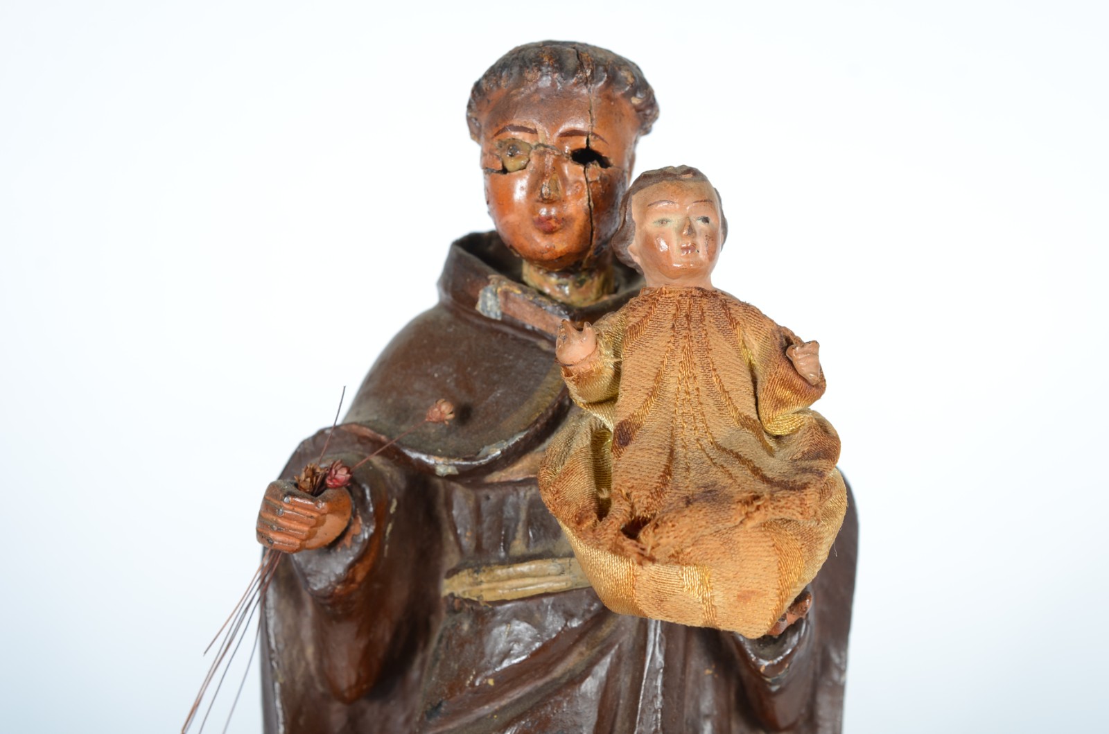 Santo Antônio com menino - Antiga Imagem de madeira policromada e... - foto 2 de 8
