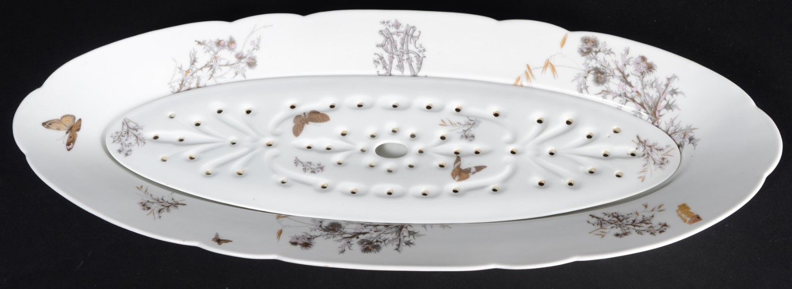 Travessa para peixe de porcelana francesa A.L.Garraux, com placa... - foto 1 de 7
