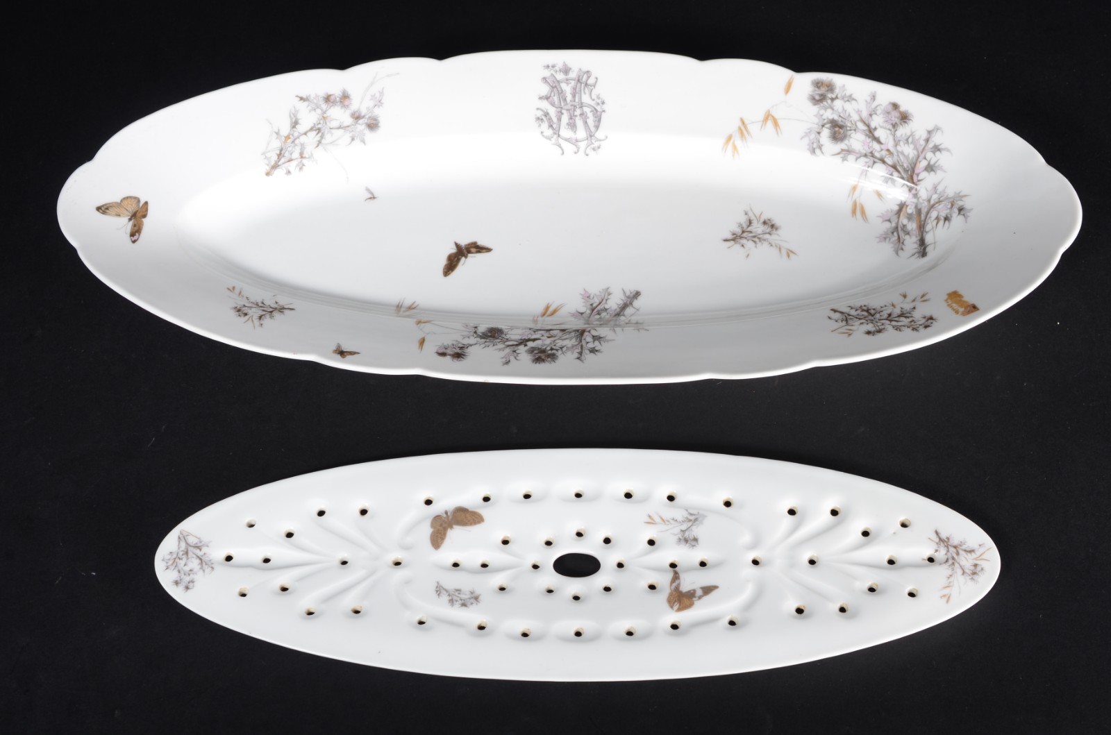 Travessa para peixe de porcelana francesa A.L.Garraux, com placa... - foto 4 de 7