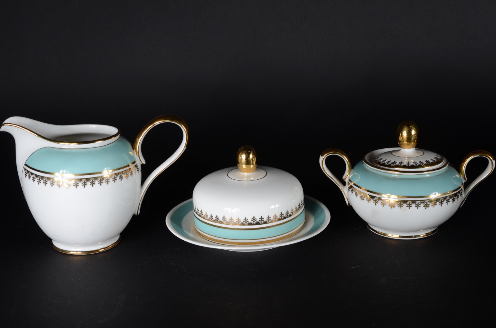 Serviço de porcelana Mauá para chá e café, borda verde água com... - foto 3 de 10