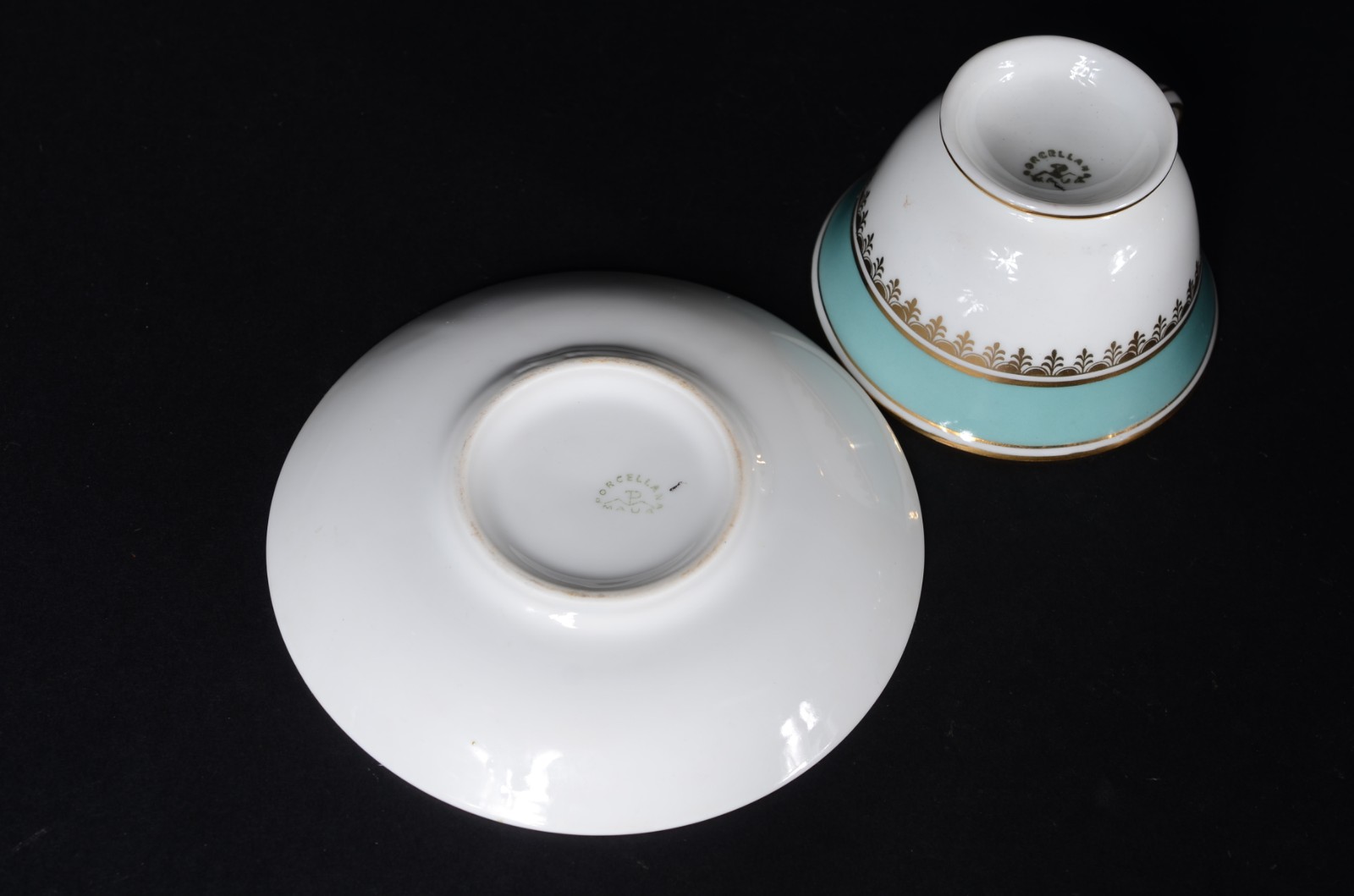 Serviço de porcelana Mauá para chá e café, borda verde água com... - foto 8 de 10