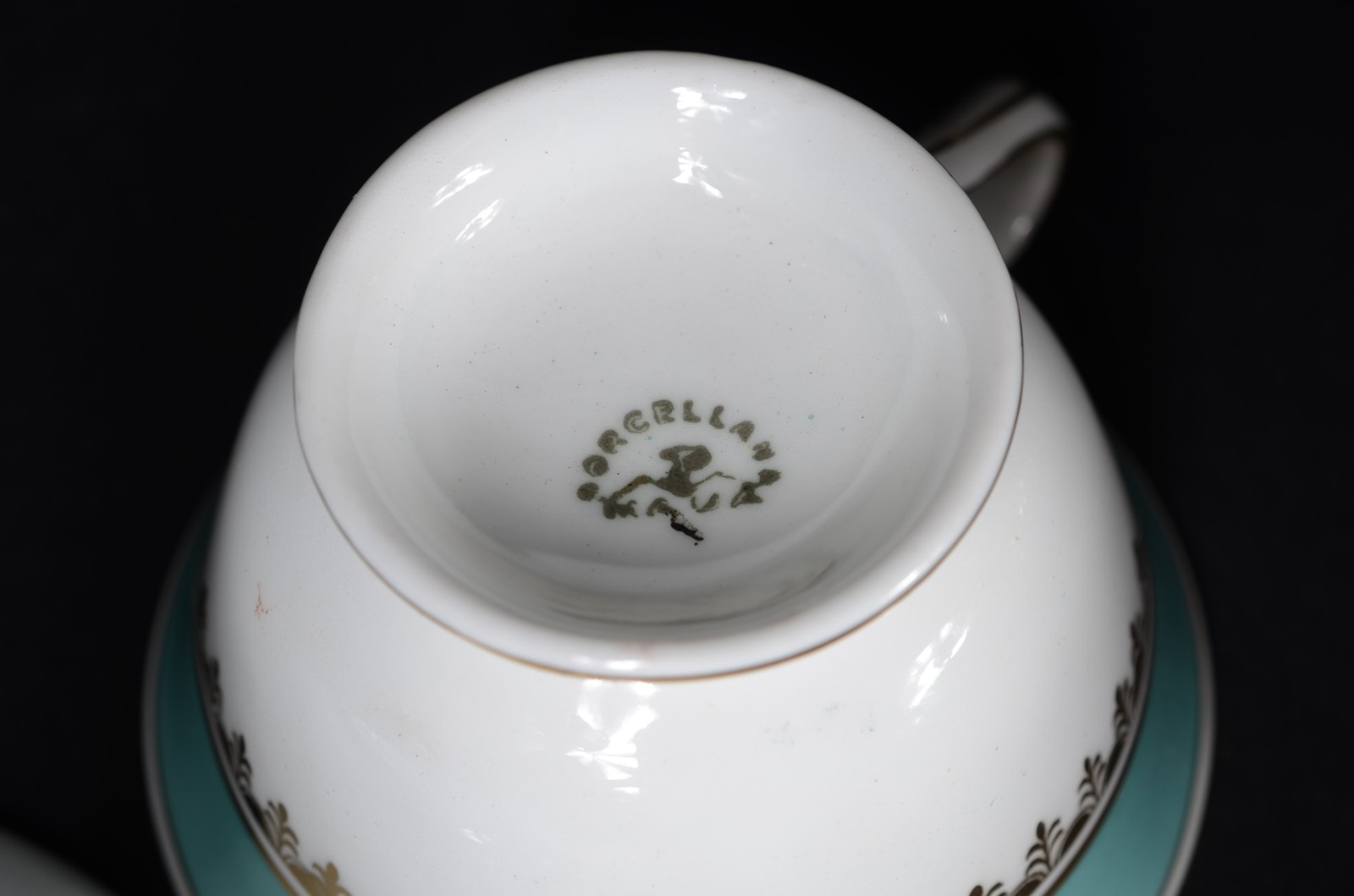 Serviço de porcelana Mauá para chá e café, borda verde água com... - foto 9 de 10