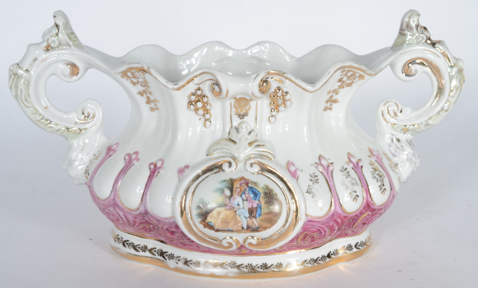 Duas peças, sendo: centro de mesa de porcelana e peanha dourada. - foto 4 de 8