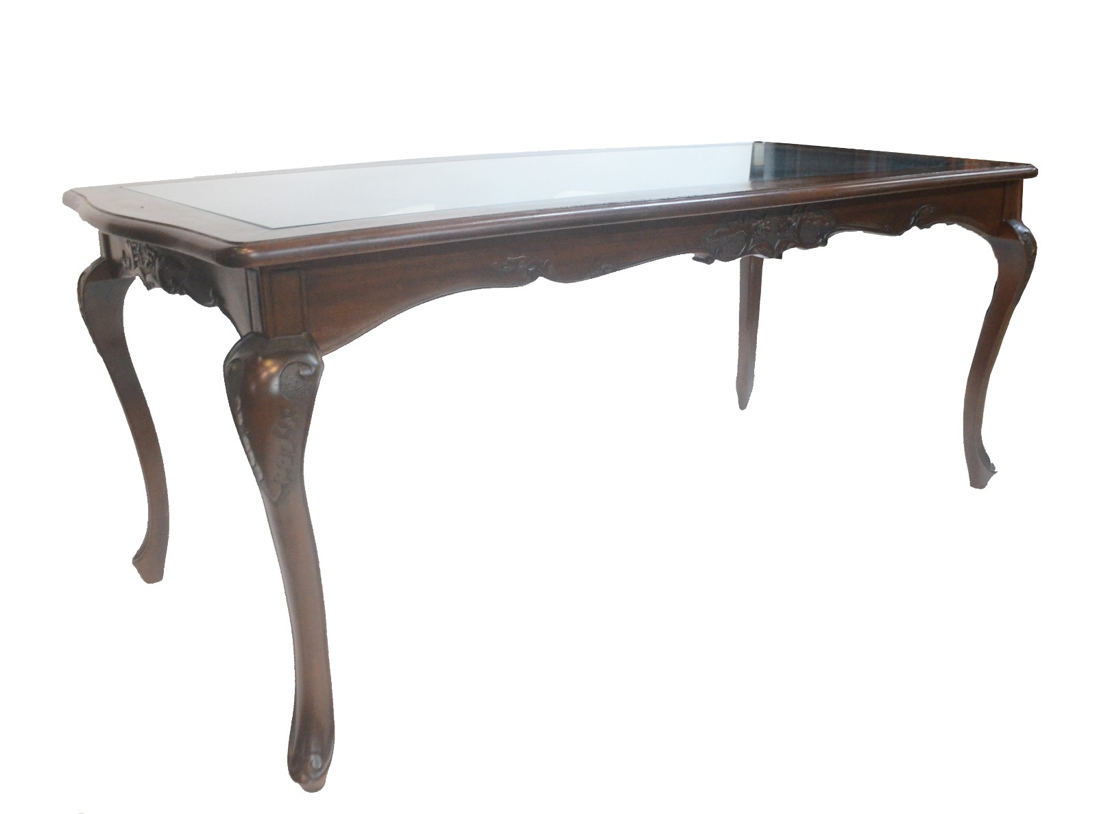 Mesa de jantar de madeira nobre, tampo de vidro, saia recortada e... - foto 3 de 11