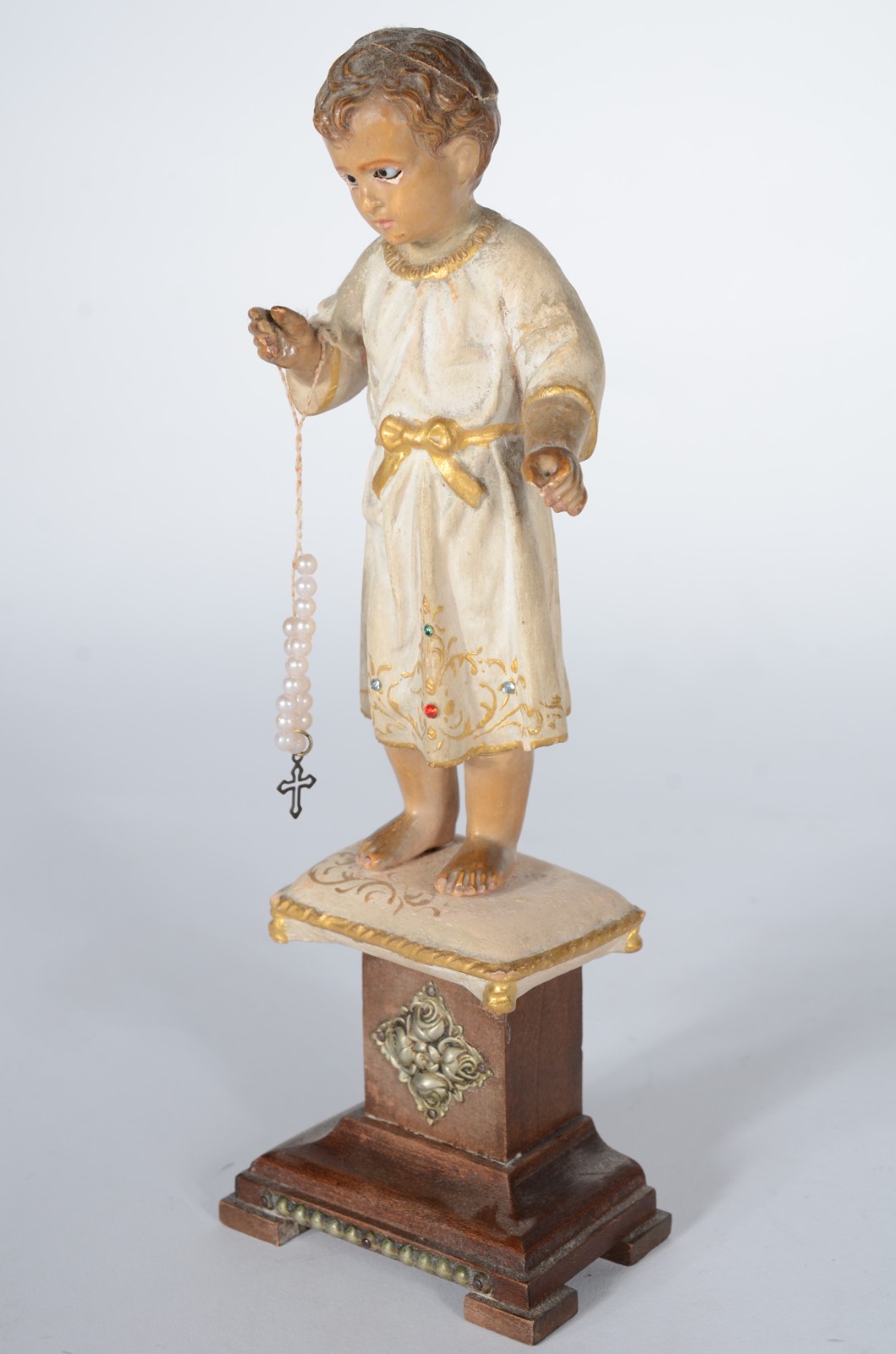 Menino Deus - Imagem de madeira policromada e dourada sobre pedestal... - foto 3 de 8