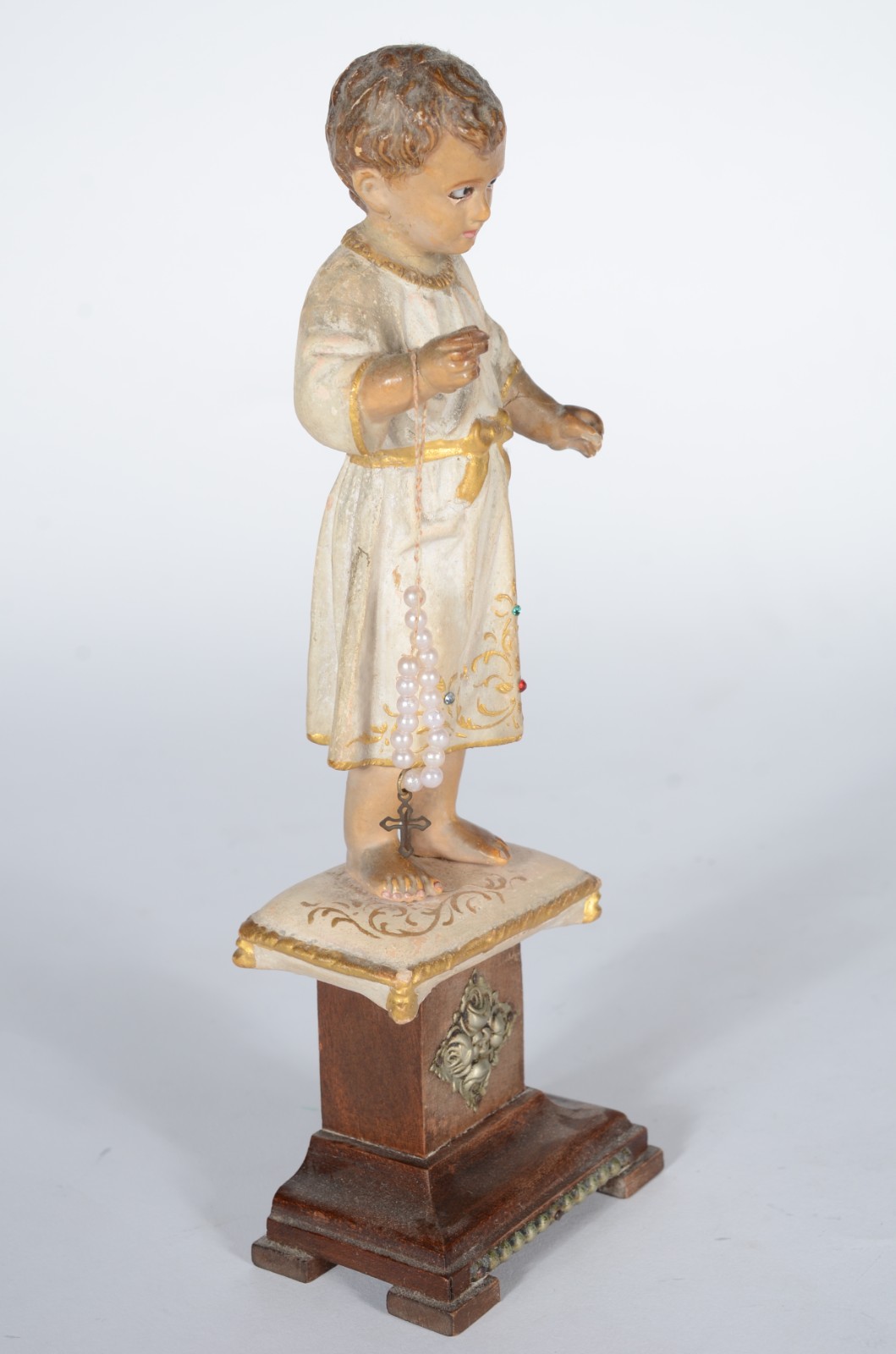 Menino Deus - Imagem de madeira policromada e dourada sobre pedestal... - foto 4 de 8