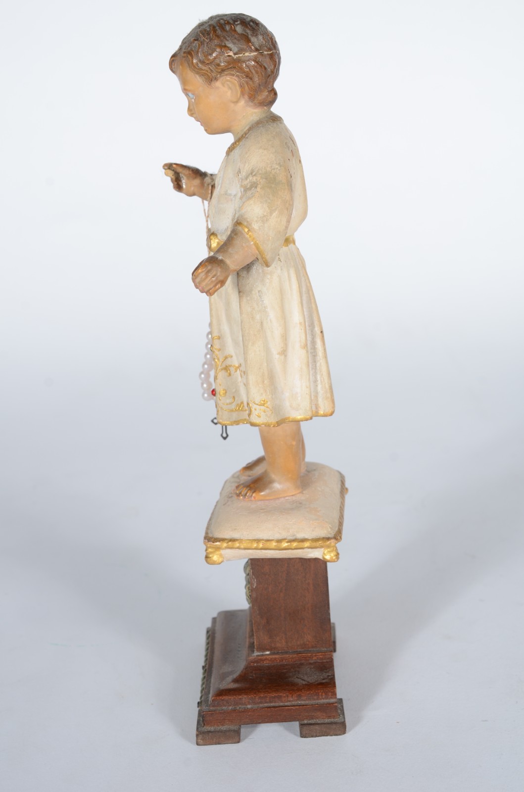 Menino Deus - Imagem de madeira policromada e dourada sobre pedestal... - foto 7 de 8