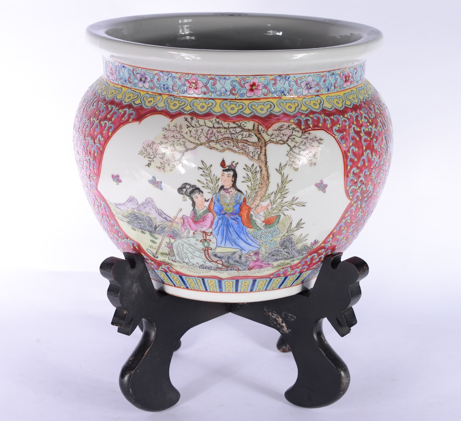 Cachepot de porcelana oriental decorado com cena romântica em... - foto 1 de 6