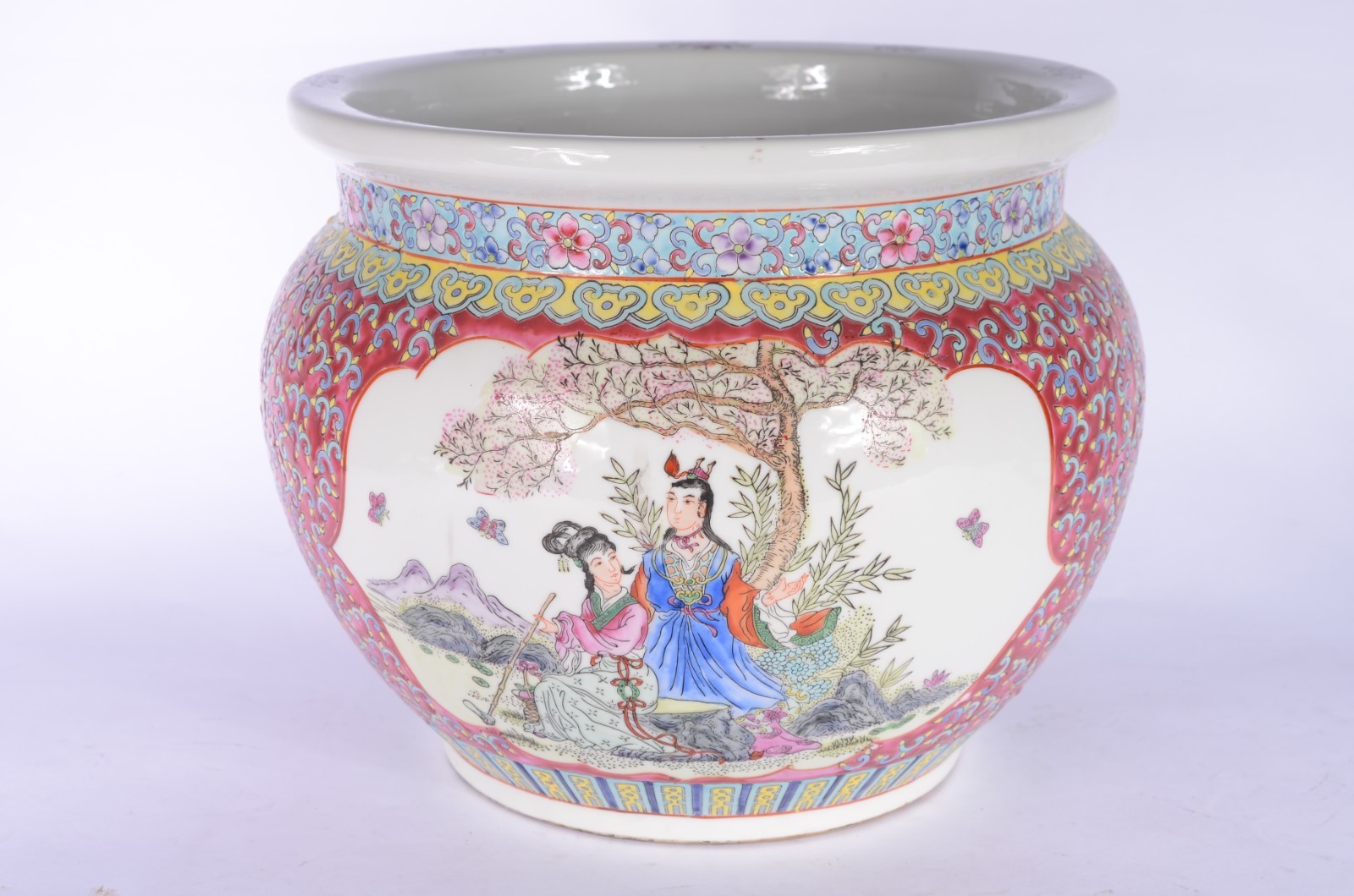Cachepot de porcelana oriental decorado com cena romântica em... - foto 4 de 6
