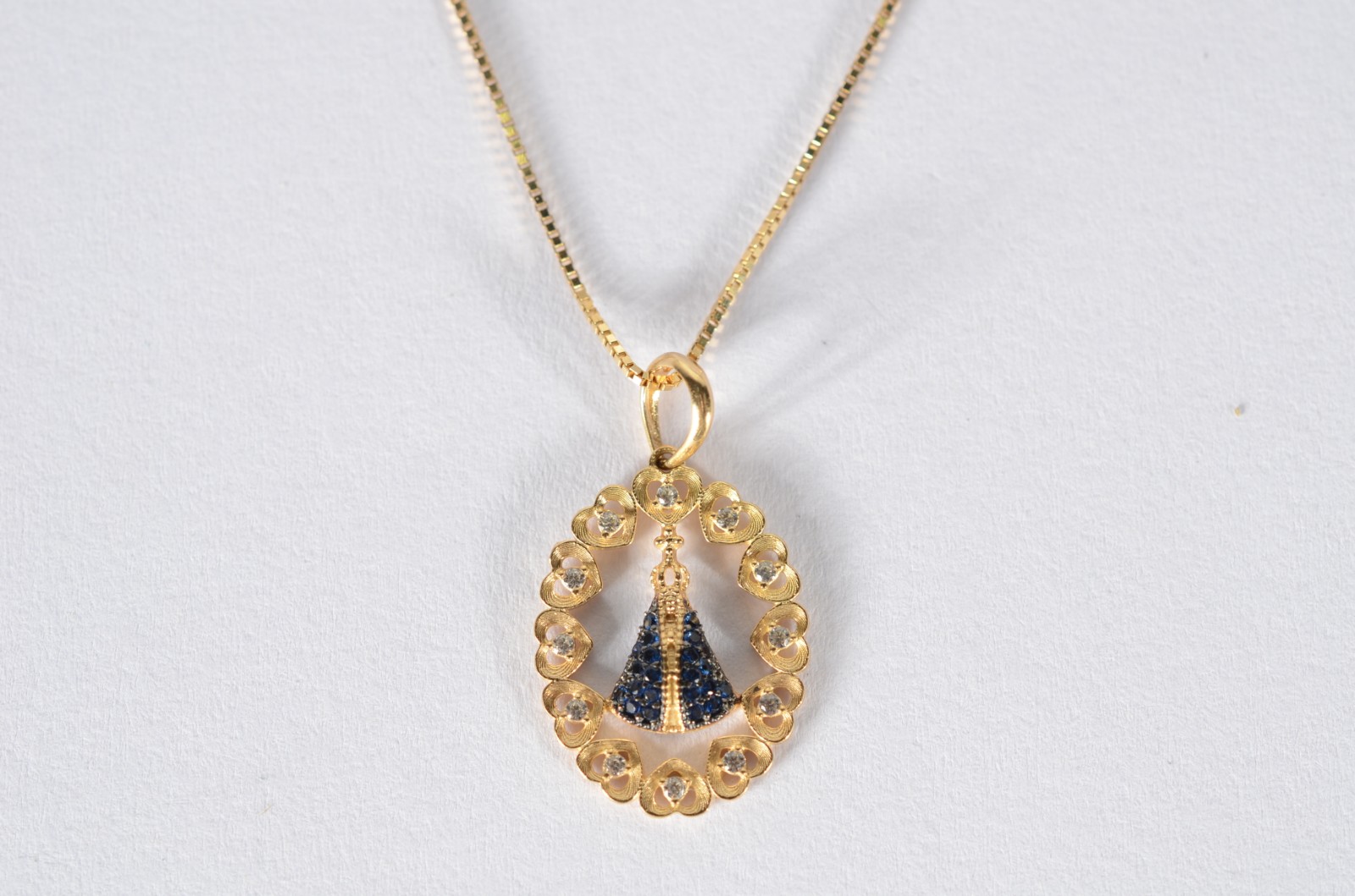 Colar de ouro 18 k., contraste 750 mls com pendente de Nossa Senhora... - foto 1 de 6