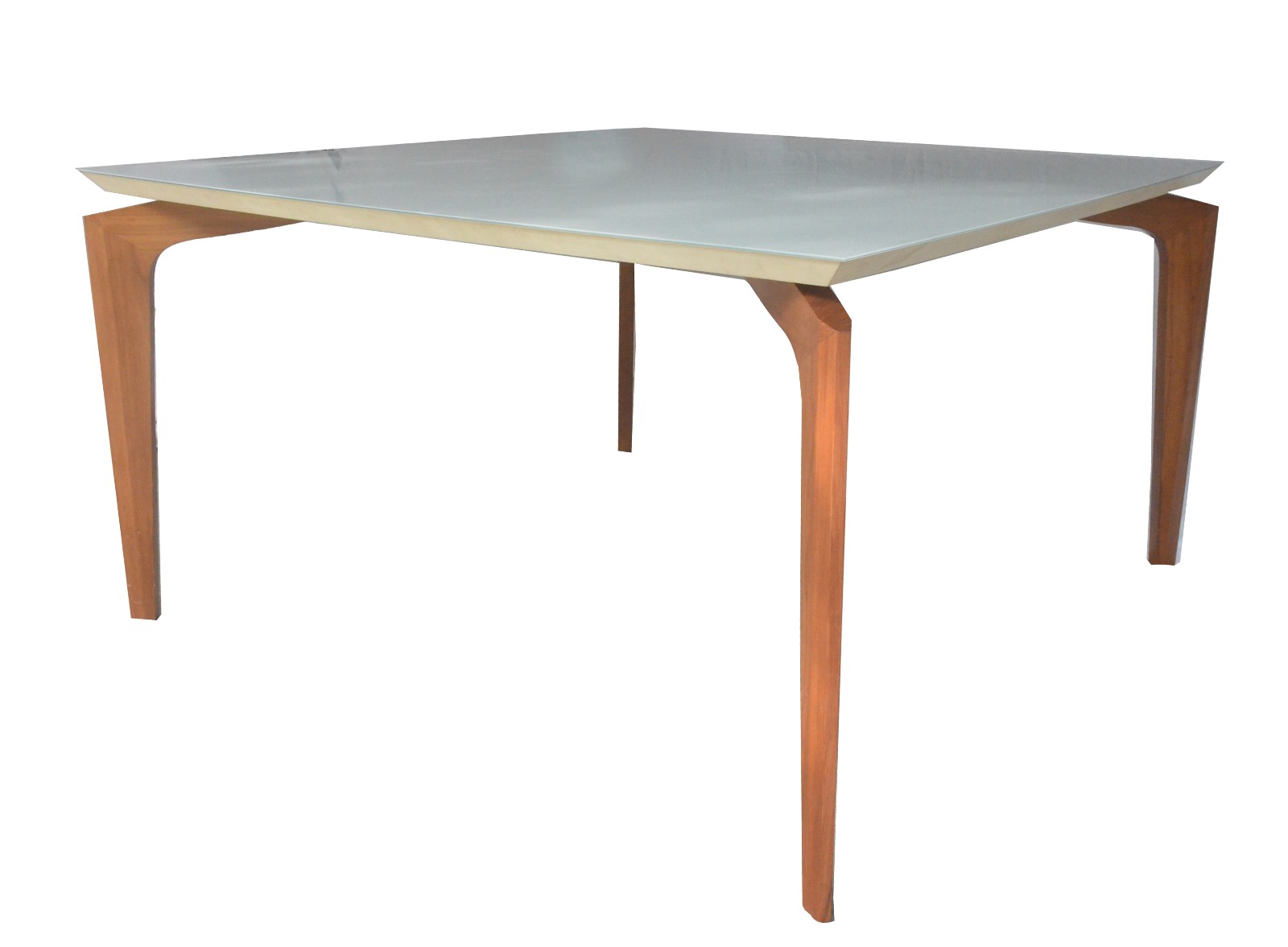 Mesa de jantar com tampo de vidro e base de madeira. Designer moderno. - foto 1 de 4