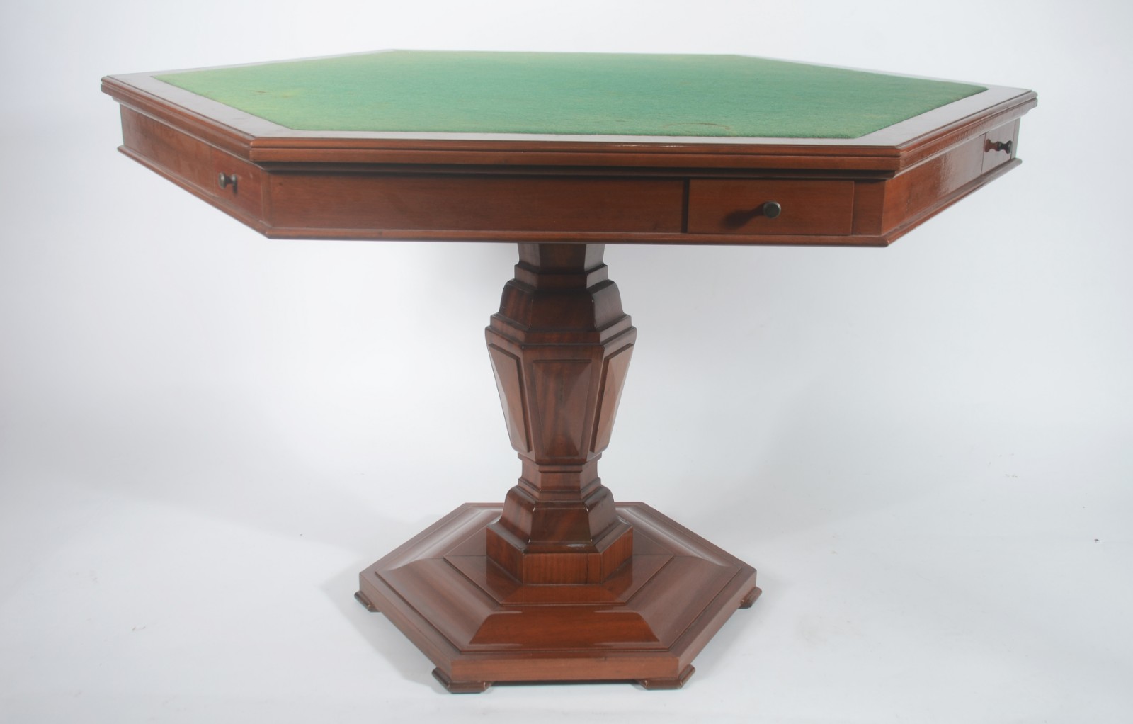 Mesa sextavada de madeira clara, gavetinhas laterais, tampo... - foto 9 de 11