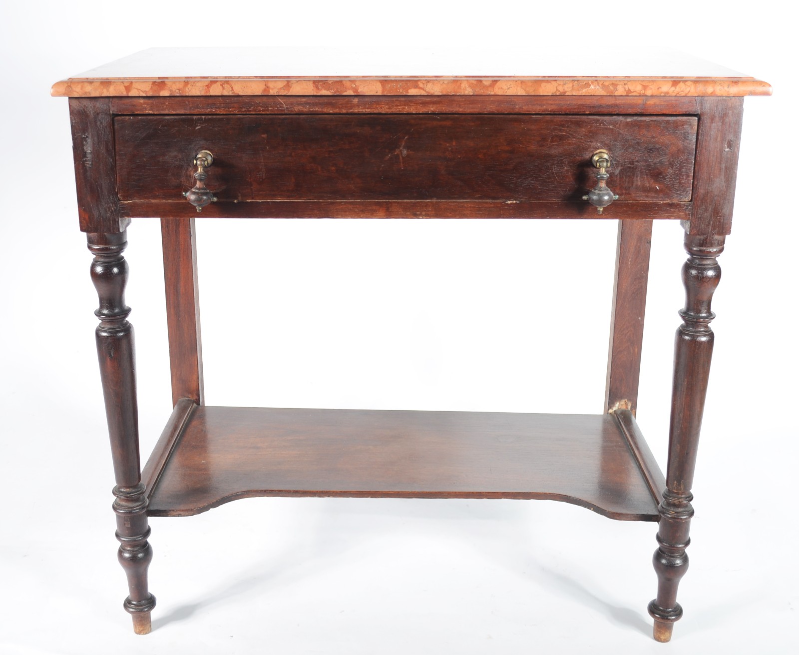 Mesa de encostar de madeira nobre, uma gaveta e tampo de mármore... - foto 2 de 8