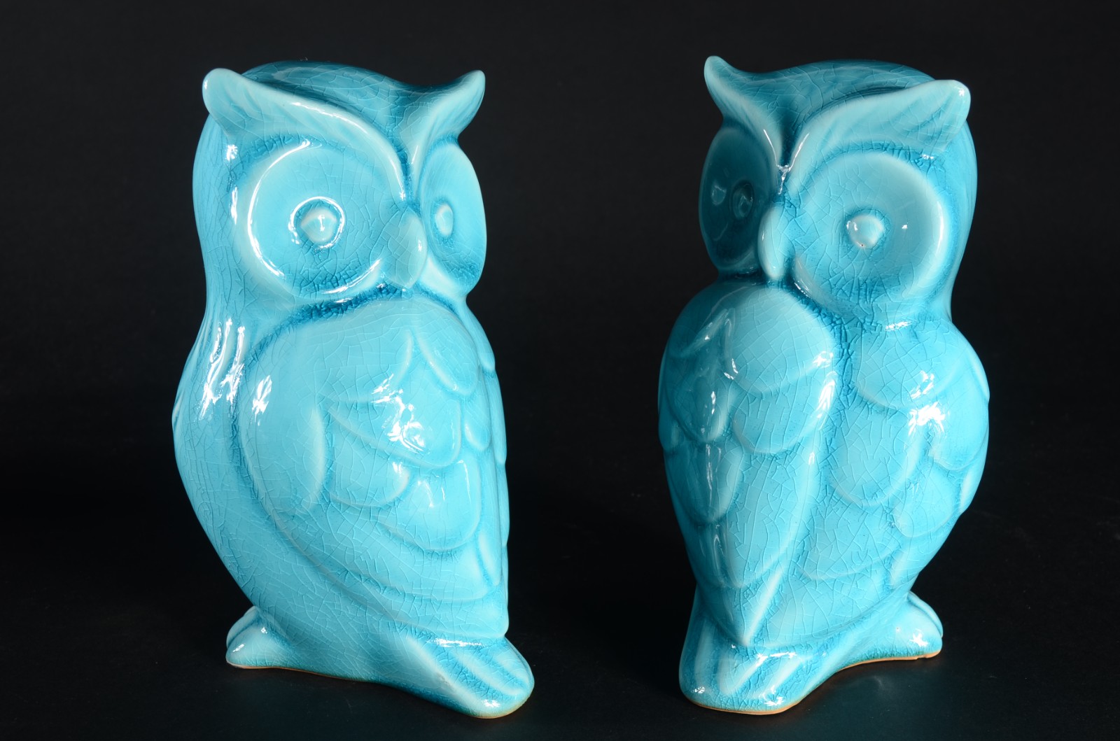 Par de estatuetas de cerâmica vitrificada azul turquesa representando... - foto 3 de 7