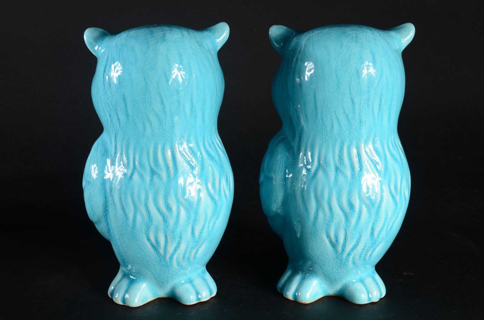 Par de estatuetas de cerâmica vitrificada azul turquesa representando... - foto 4 de 7