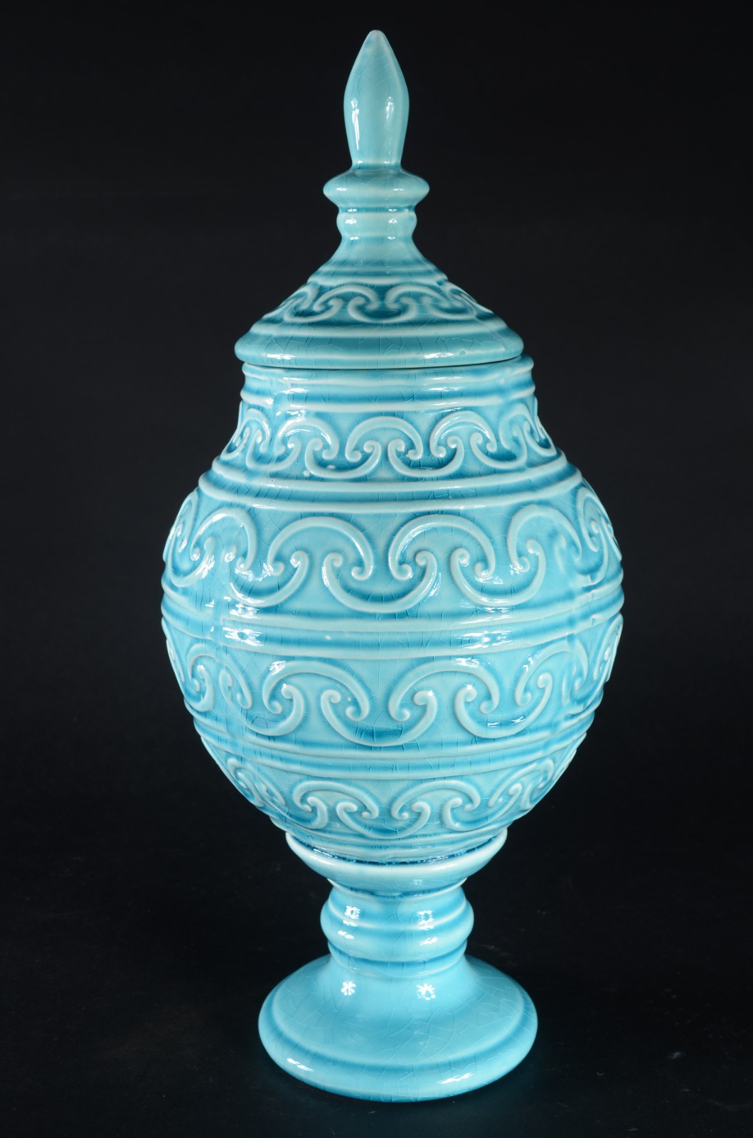 Potiche de cerâmica vitrificada na cor azul turquesa. - foto 1 de 8