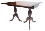 Mesa/aparador console de madeira nobre, duas ga... - Mesa/aparador console de madeira nobre, duas gavetas, tampo dobrável,  base em duplo balaústre canelado terminando em três pernas recurvas cada,...