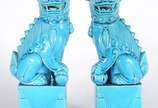 Par cães de fó de porcelana azul turquesa. - Par cães de fó de porcelana azul turquesa.