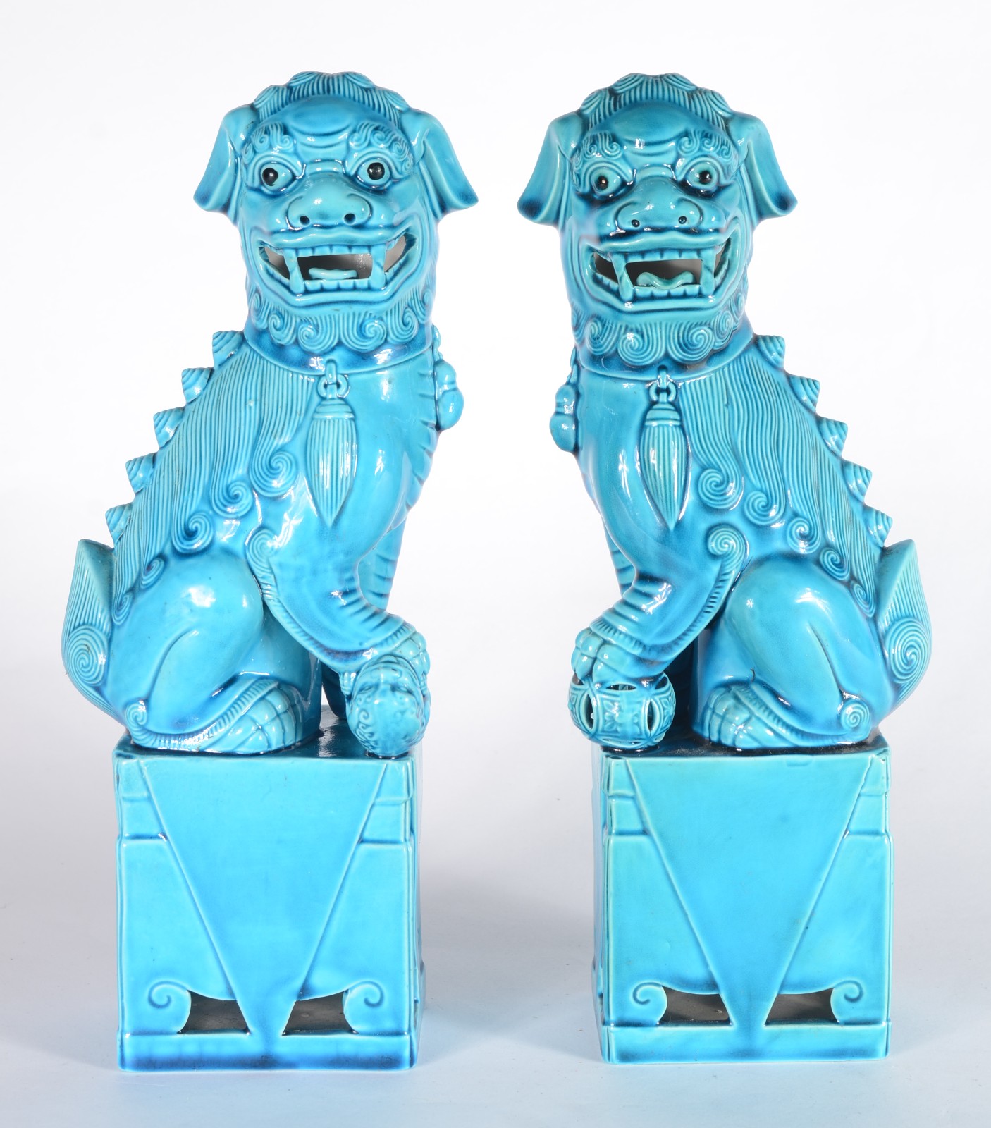 Par cães de fó de porcelana azul turquesa. - foto 1 de 8