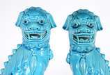 Par cães de fó de porcelana azul turquesa. - Par cães de fó de porcelana azul turquesa.