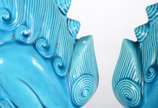 Par cães de fó de porcelana azul turquesa. - Par cães de fó de porcelana azul turquesa.