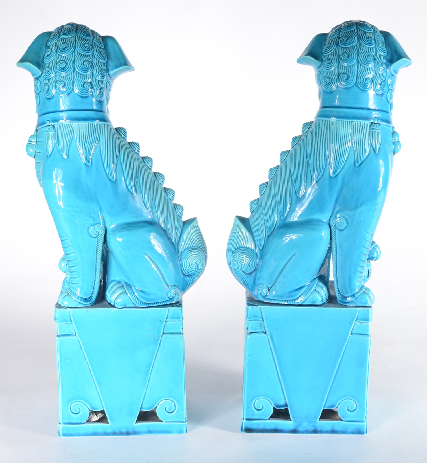 Par de grandes estatuetas de porcelana chinesa azul turquesa... - foto 7 de 8