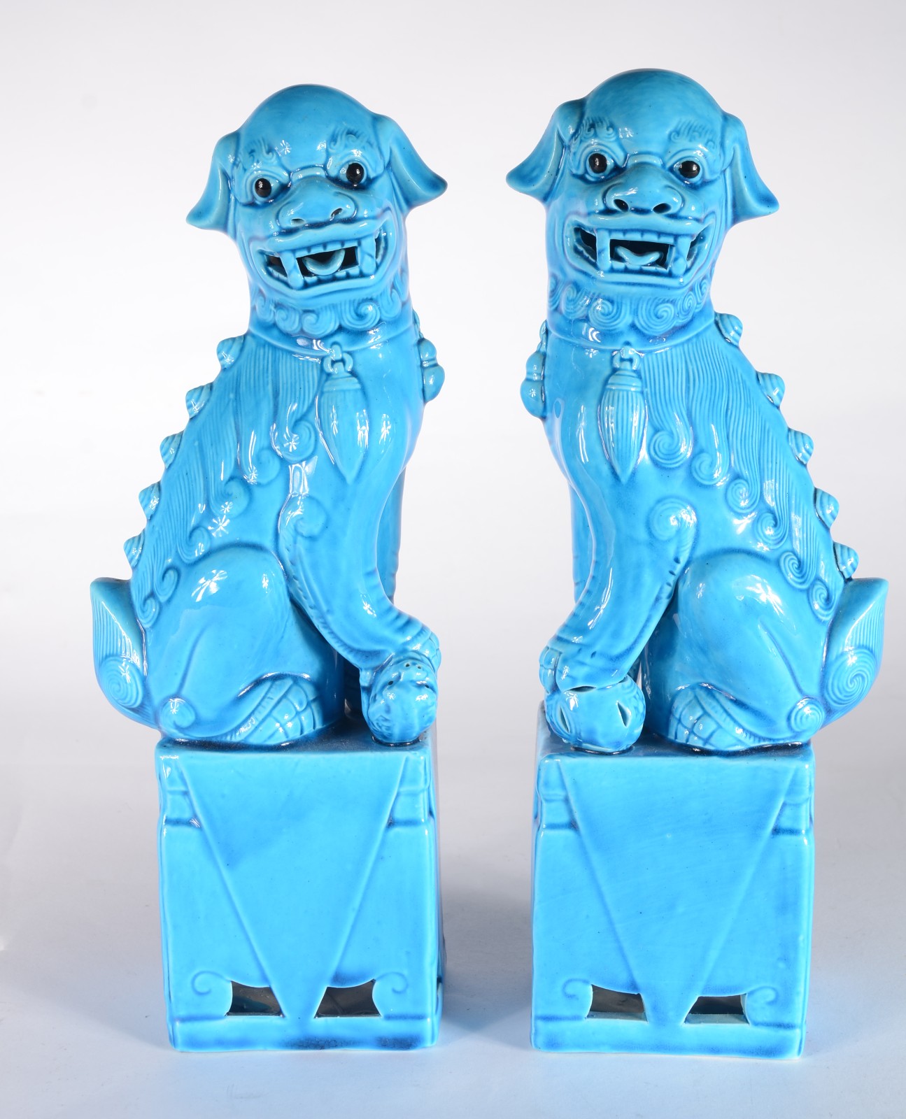 Par cães de fó de porcelana azul turquesa. - foto 1 de 8