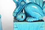 Par cães de fó de porcelana chinesa azul turquesa. - Par cães de fó de porcelana chinesa azul turquesa.