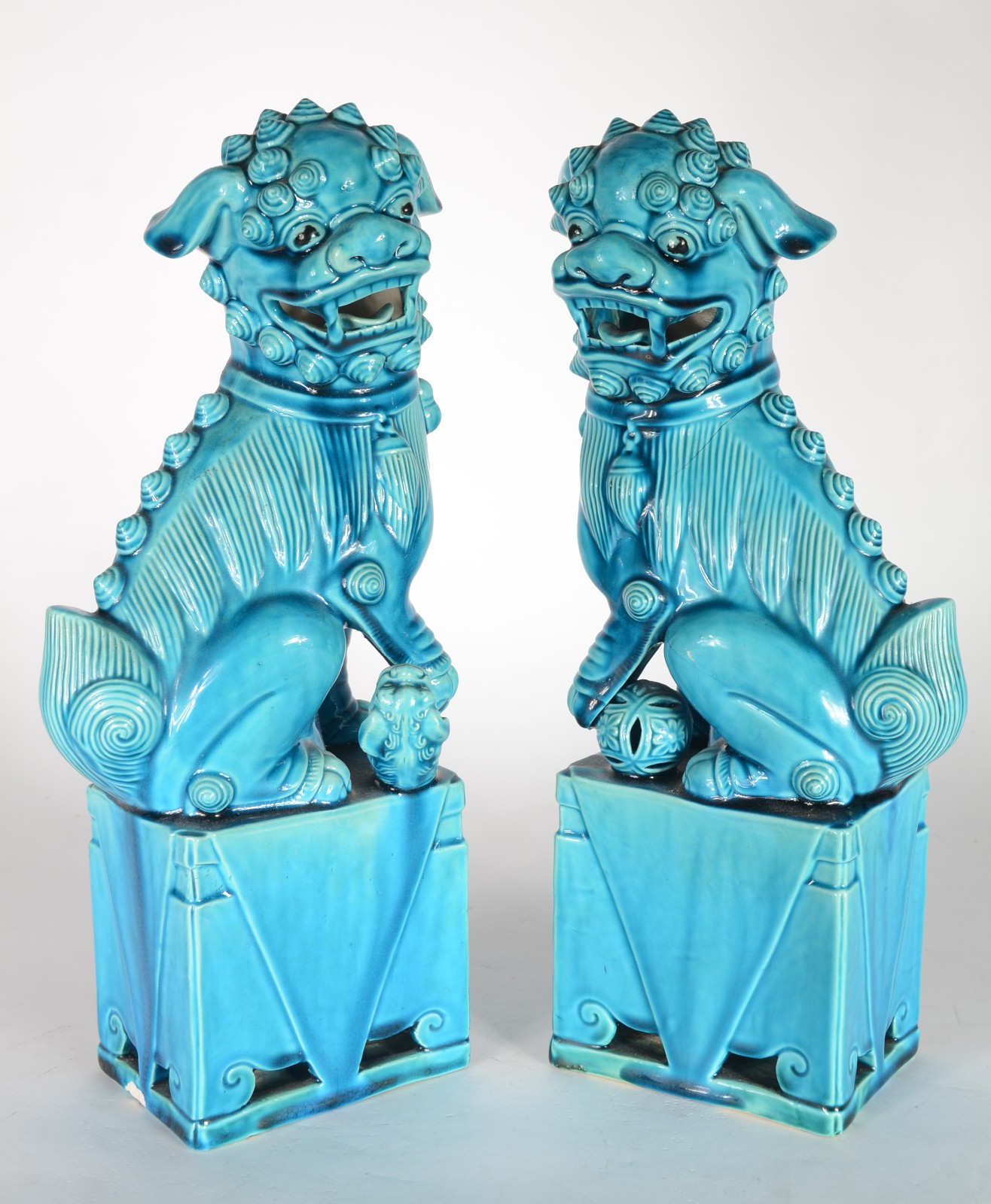 Par cães de fó de porcelana chinesa azul turquesa. - foto 6 de 9
