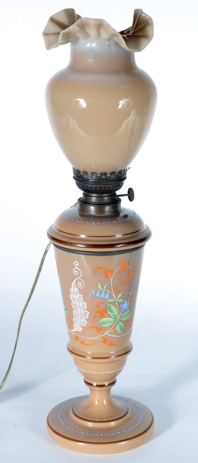 Abatjour de opalina na cor "café com leite" decorado com flores... - foto 1 de 7