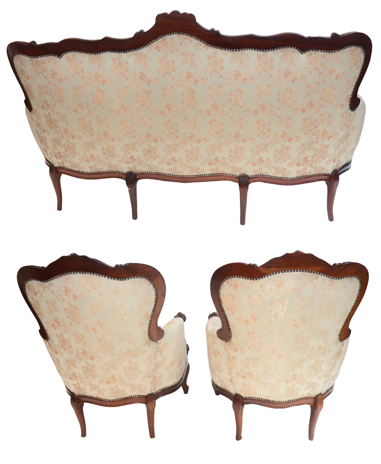 Conjunto de sofá para três lugares e par de poltronas de madeira... - foto 2 de 8