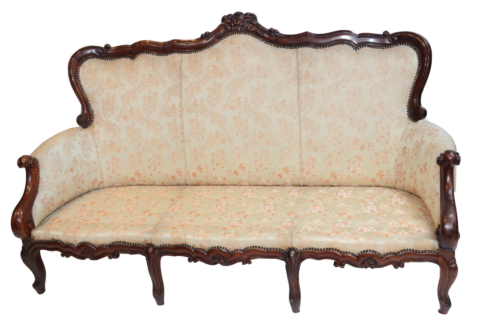 Conjunto de sofá para três lugares e par de poltronas de madeira... - foto 3 de 8