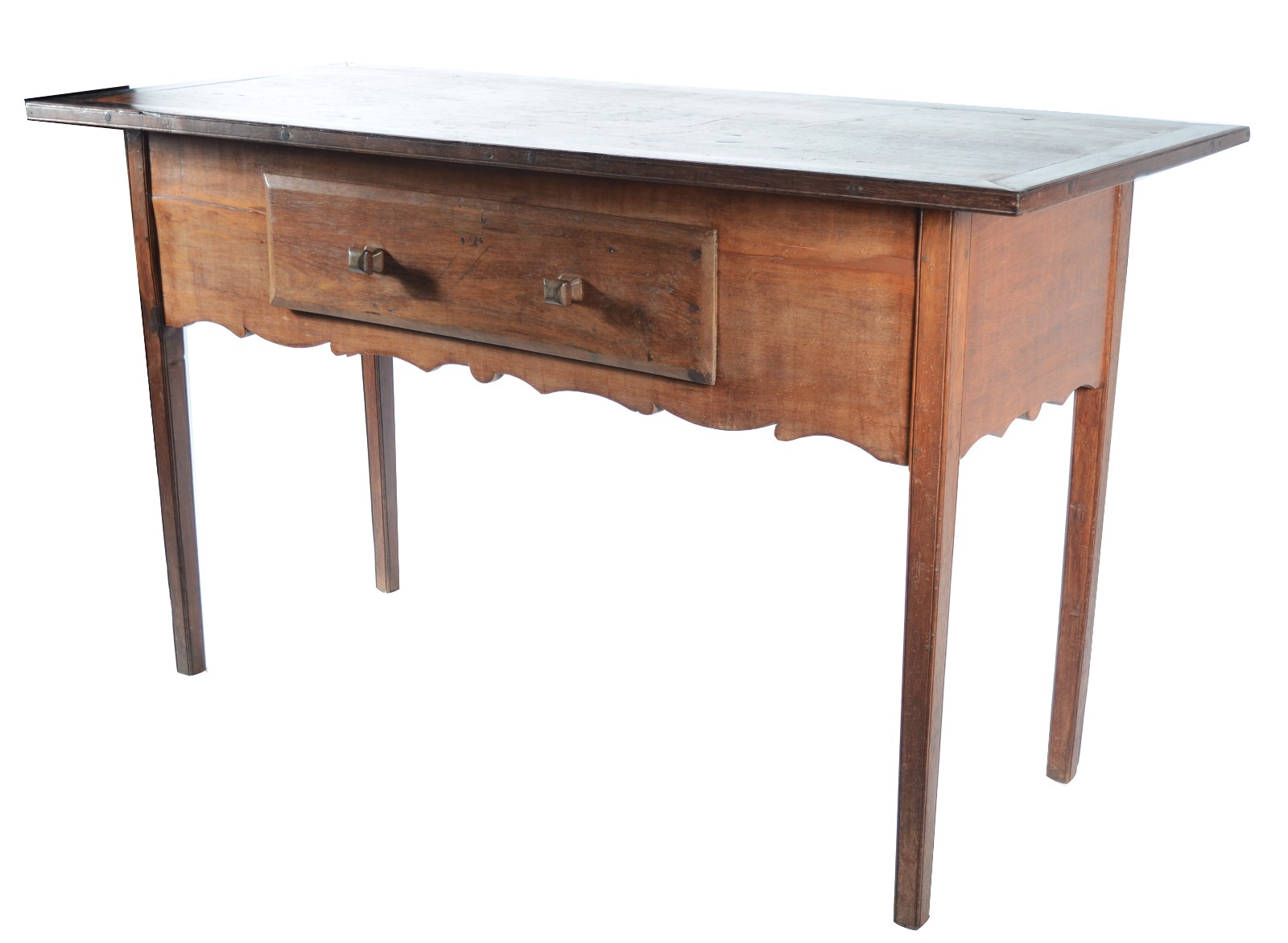 Mesa de encostar de madeira nobre, tampo retangular com uma gaveta... - foto 1 de 5