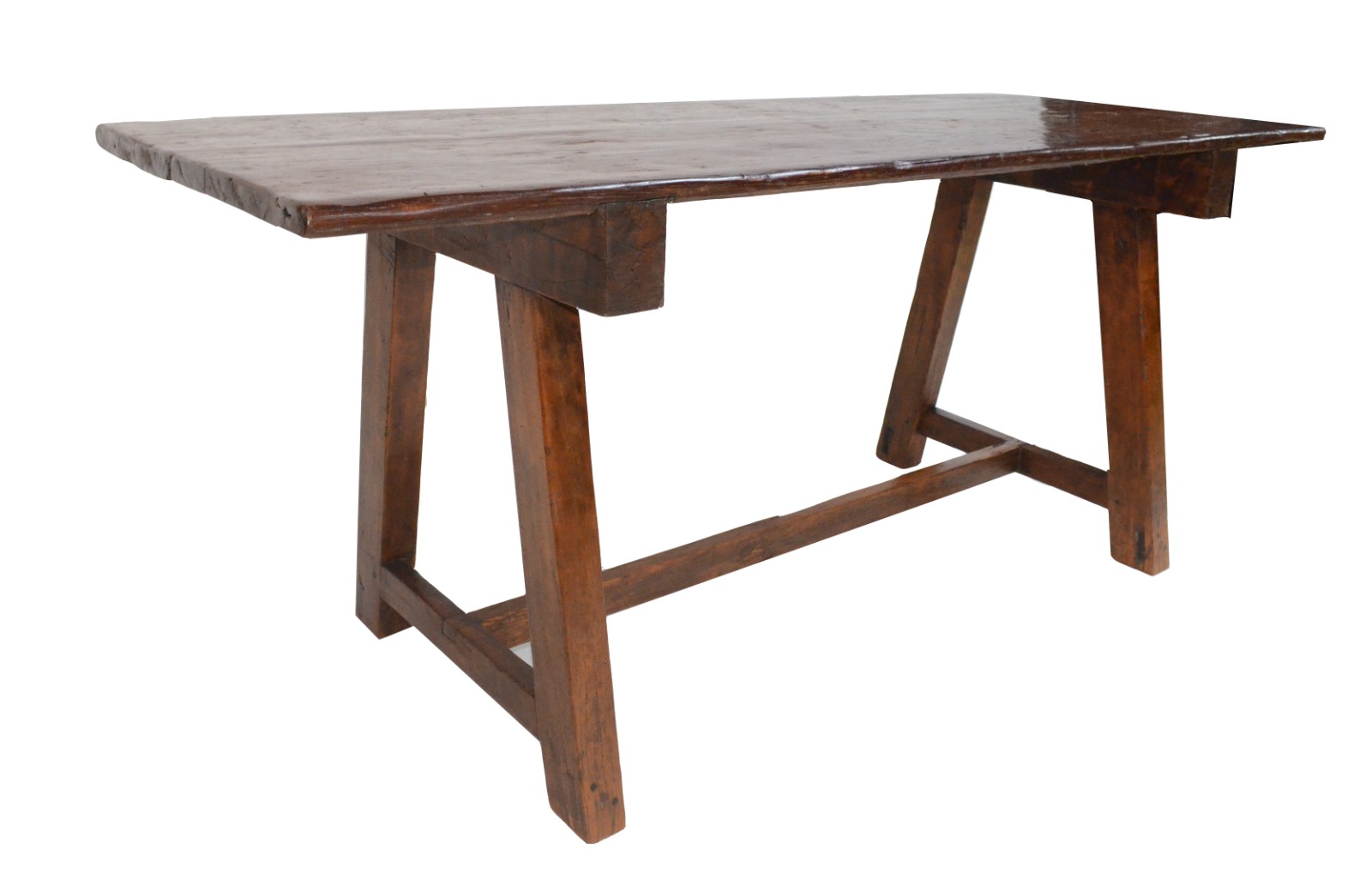 Mesa de fazenda em madeira rústica, dita "de cavalete", tampo liso... - foto 1 de 7