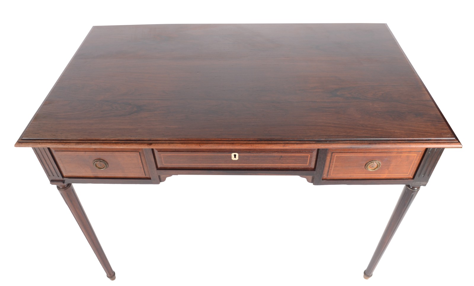 Mesa de escritório de jacarandá, tampo retangular com tres gavetas... - foto 5 de 5