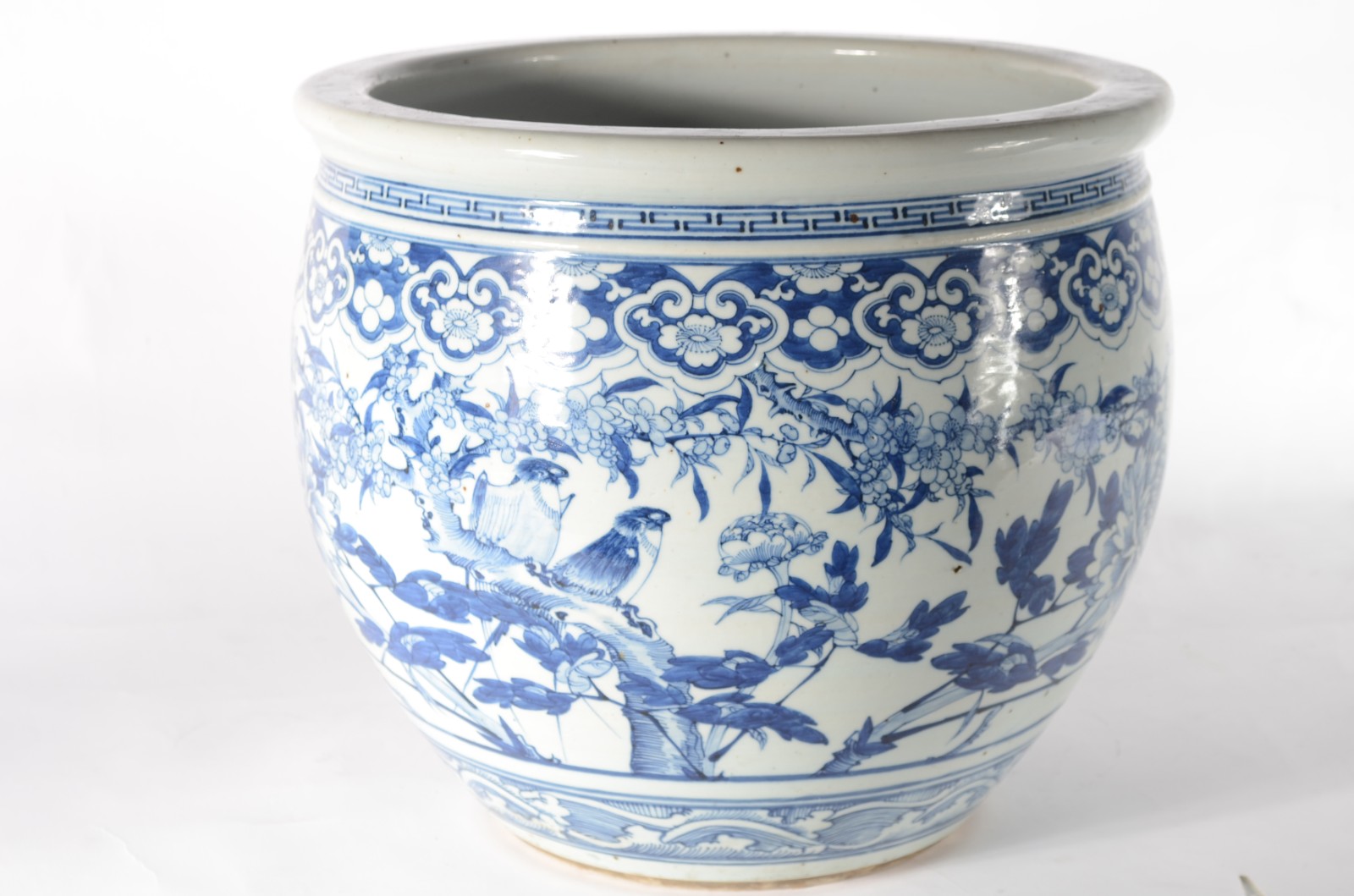 Cachepot de porcelana oriental decorado com pássaros e flores em azul... - foto 1 de 6
