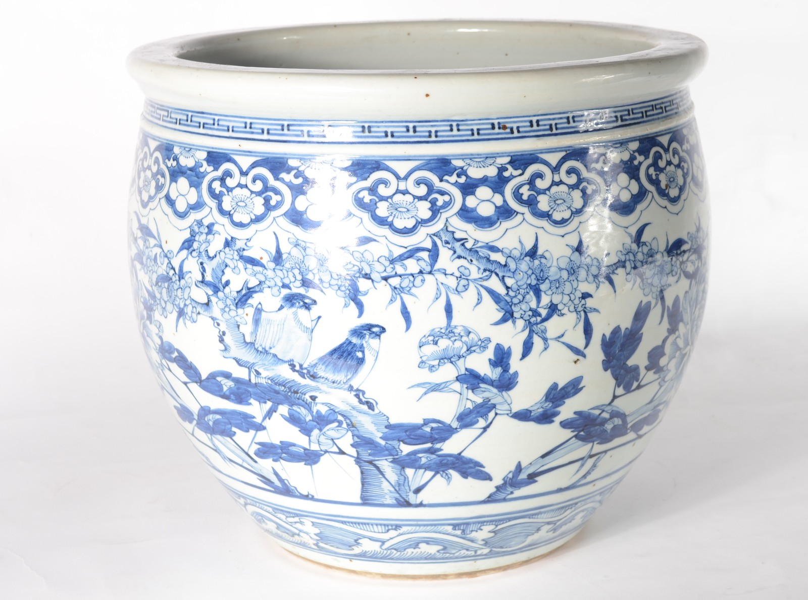 Cachepot de porcelana oriental decorado com pássaros e flores em azul... - foto 3 de 6