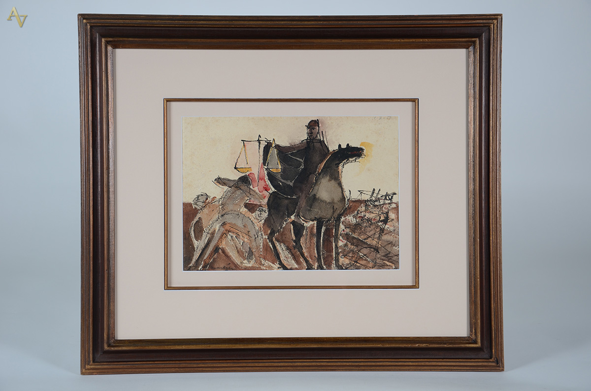 EMERIC MARCIER (1916 - 1990) - Figuras com cavalo - aquarela - 24 x 34 - foto 1 de 3
