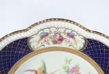 Bavaria (1747),  - Par de pratos de porcelana alemã da Bavaria decorados com aves do paraíso e flores em policromia, bordas em azul cobalto recortadas, detalhes vazados.