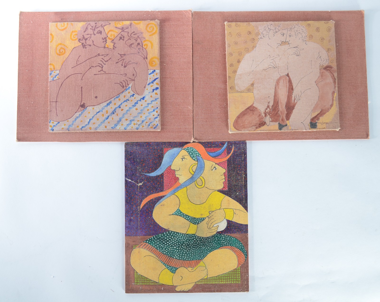 Três quadros - desenho colado sobre tela e acrílico sobre tela. Sem... - foto 1 de 6